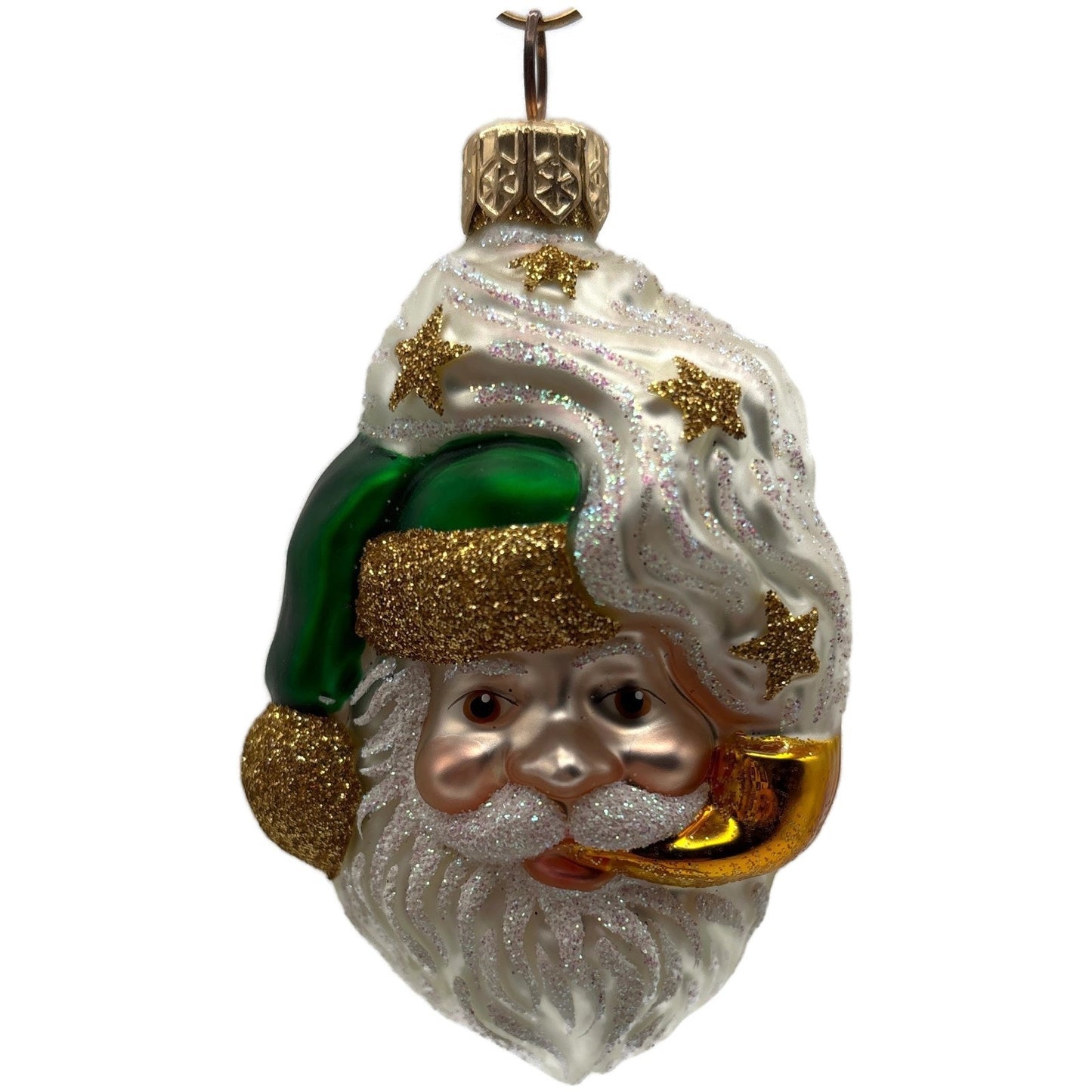 Patricia Breen Miniature Merry Olde Elf Green Gold Stars Christmas Tree Ornament