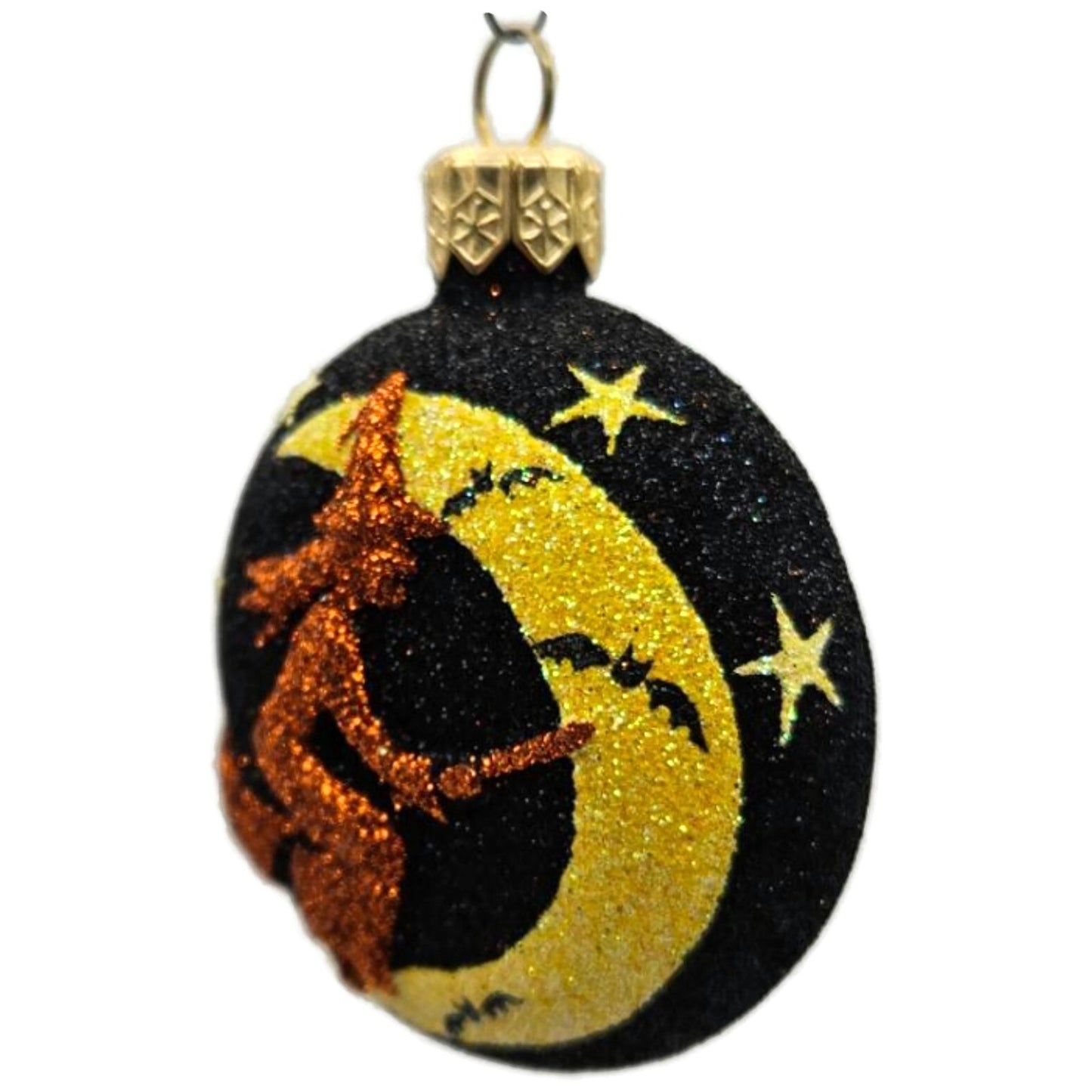 Patricia Breen Salem Medallion Black Yellow Moon Glass Halloween Ornament 2212