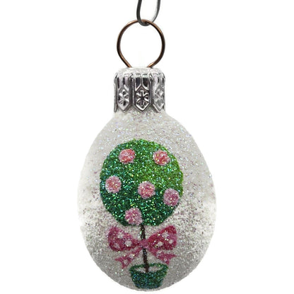 Patricia Breen Miniature Egg Rose Topiary White Glitter Glass Easter Ornament