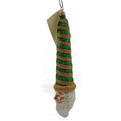 Patricia Breen Ornament Sucre Santa Green Gold Striped Christmas Holiday Tree