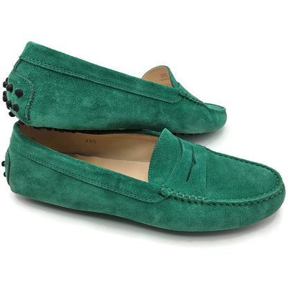 Tod’s Green Suede Leather Rubber Sole Moccasin Driving Loafers Womens 39.5 w Box