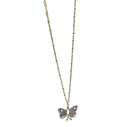 Butterfly Pendant Necklace Chain Two Tone Metal 28 in Joseph K Jewelers