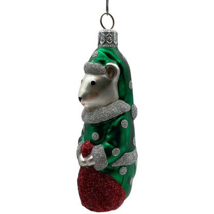 Patricia Breen Festive Mouse Green Silver Dots Christmas Holiday Tree Ornament