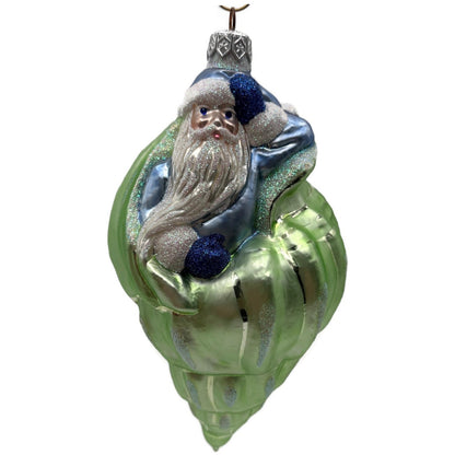 Patricia Breen Coastal Santa Green Seashell Summer Aquatic Christmas Ornament
