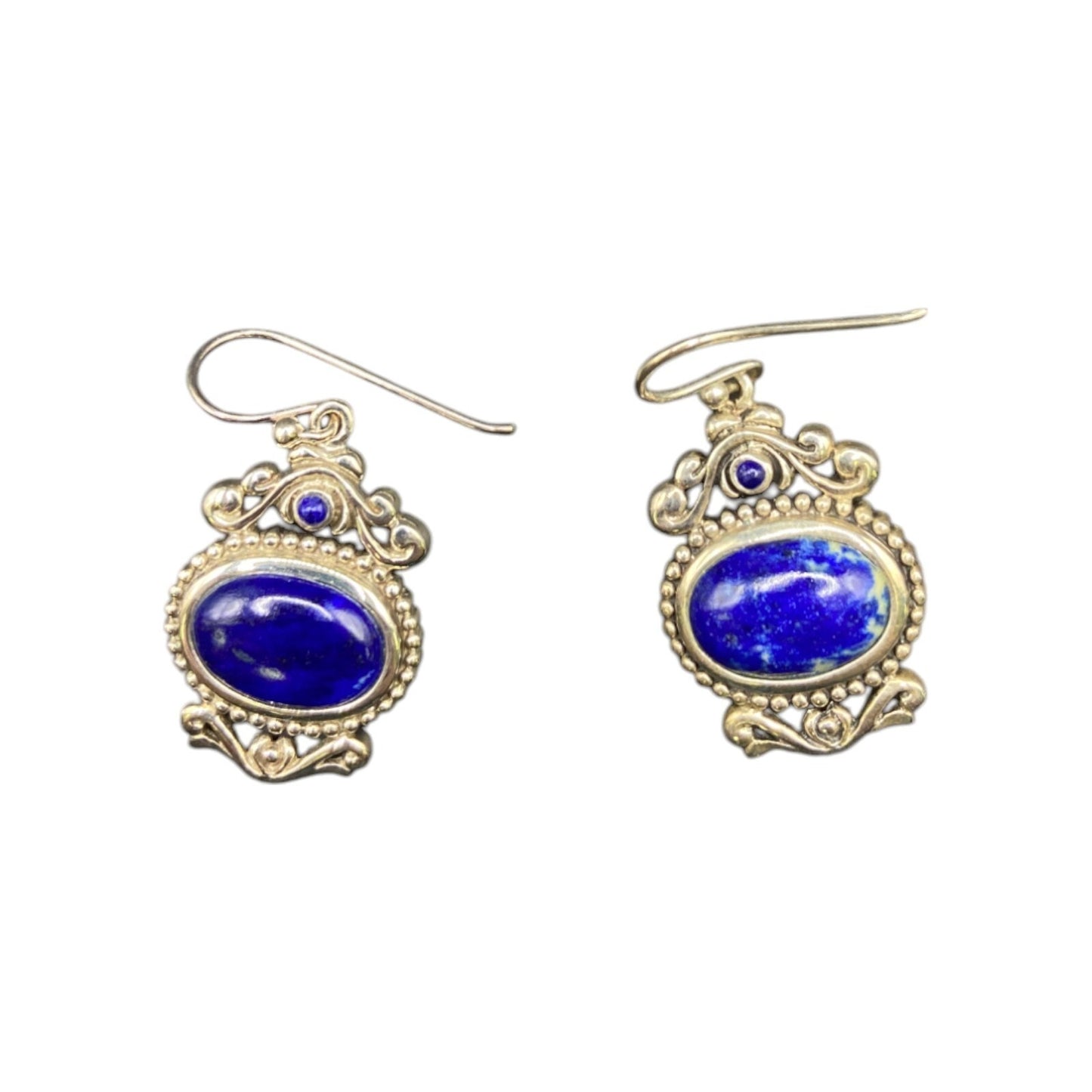 Lapis Lazuli Gemstone Dangle Earrings Fish Hook 925 Sterling Silver NK Thailand