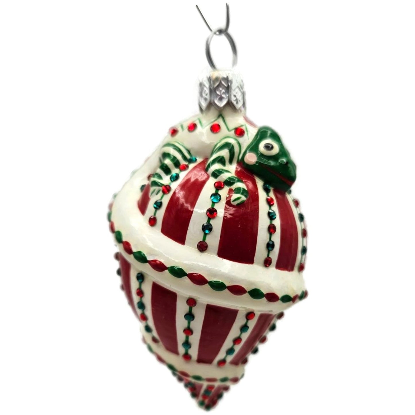 Patricia Breen Topping Chameleon Red Green Striped Christmas Tree Ornament
