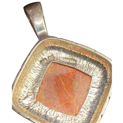 Natural Spiny Oyster Pendant Orange Polished Shell Sterling Silver Diamond Shape