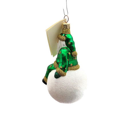 Patricia Breen Snowbound Santa Green Gold Glittered Dots Christmas Tree Ornament