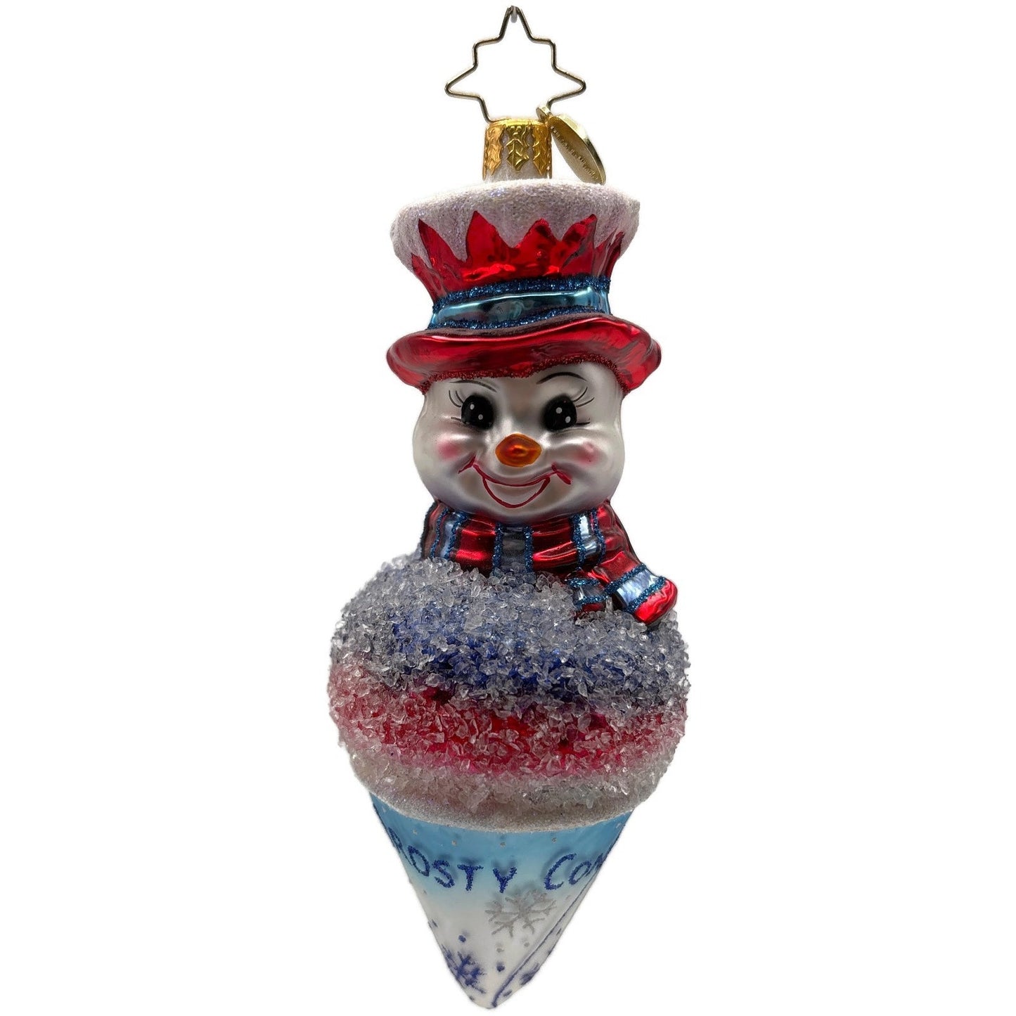 Christopher Radko Frosty Snowcone Snowman Glass Christmas Tree Ornament 1017249