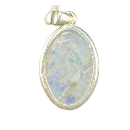 Rainbow Moonstone Pendant Oval Polished Crystal Gemstone Sterling Silver
