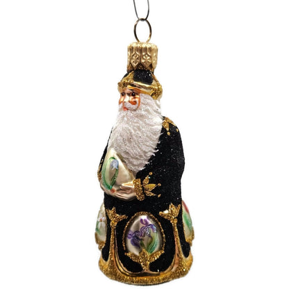 Patricia Breen Miniature Imperial Santa Black Spring Flower Christmas Ornament