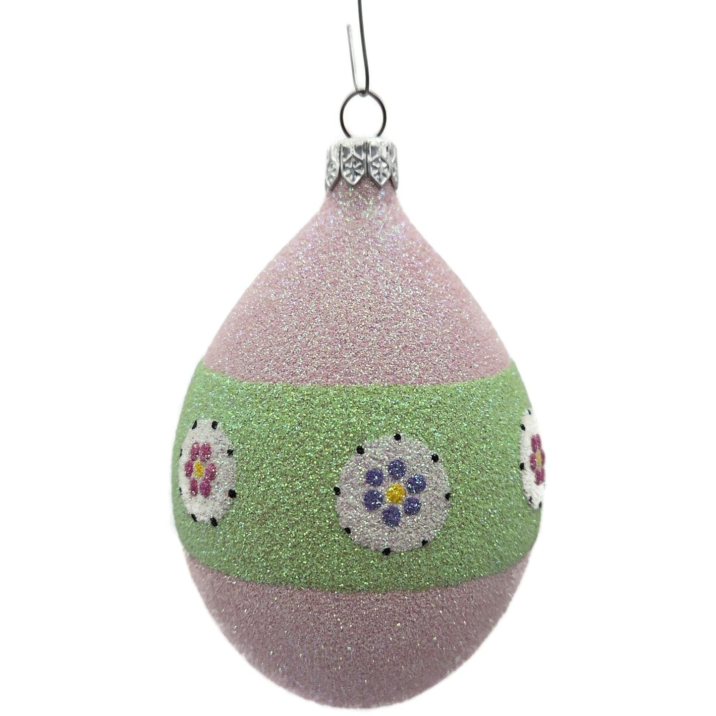 Patricia Breen Easter Egg Green Thick Stripe Floral Easter Christmas Ornament