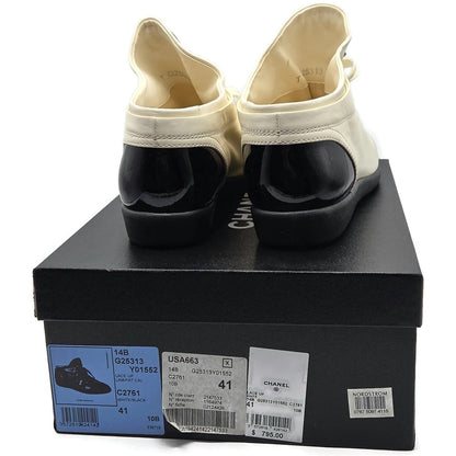 Chanel 14B Lace Up Sneakers White Black Cap Toe CC Logo Womens Size 41 New