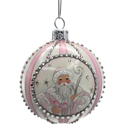 Patricia Breen Beguiling Orb Striped Pink Santa Claus Christmas Ornament CATZ VR