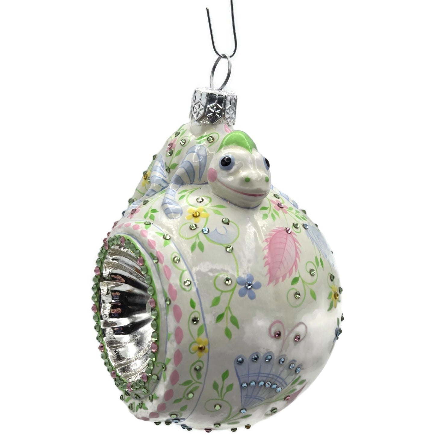 Patricia Breen Happy Holidays Hamish Chameleon Floral Reflector Ornament 3163