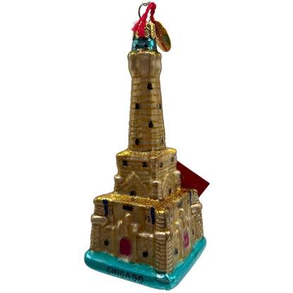 Landmark Creations The Chicago Water Tower Gold European Glass Holiday Ornament