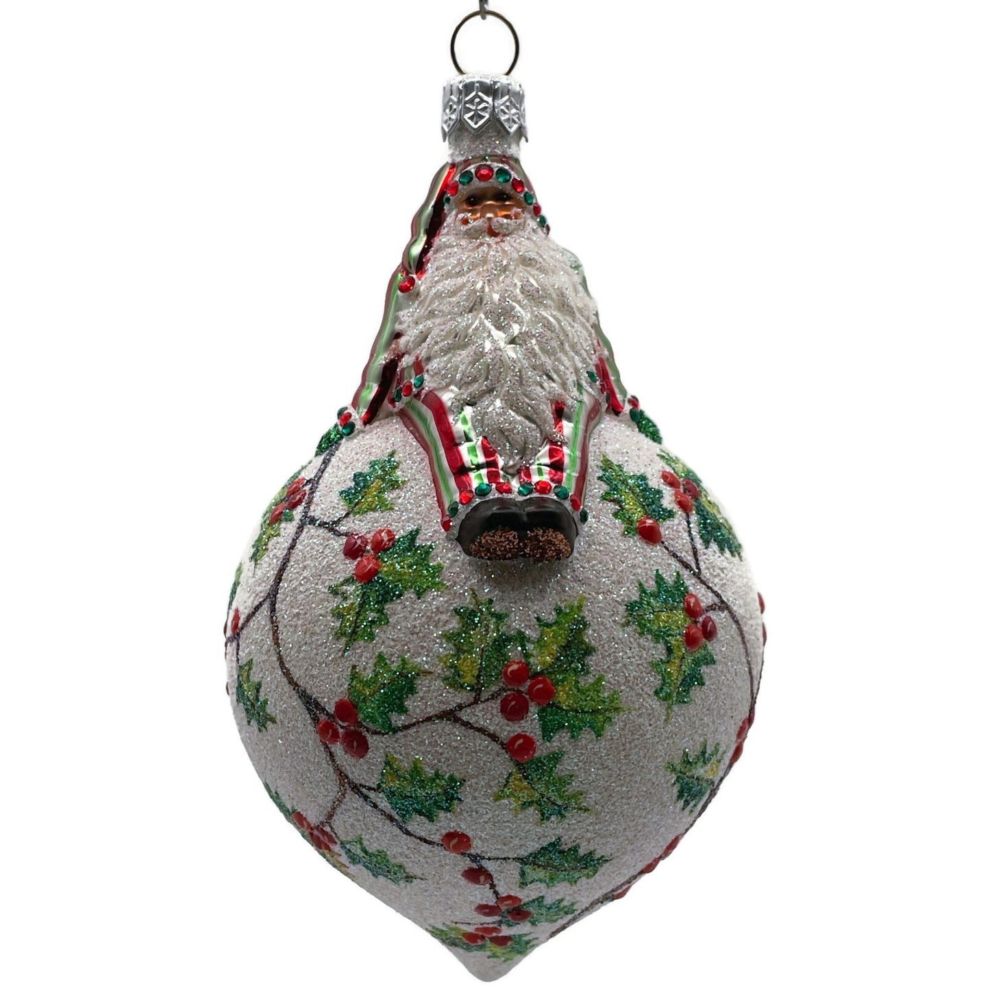 Patricia Breen Steadfast Santa Holly Red Striped Christmas Holiday Tree Ornament