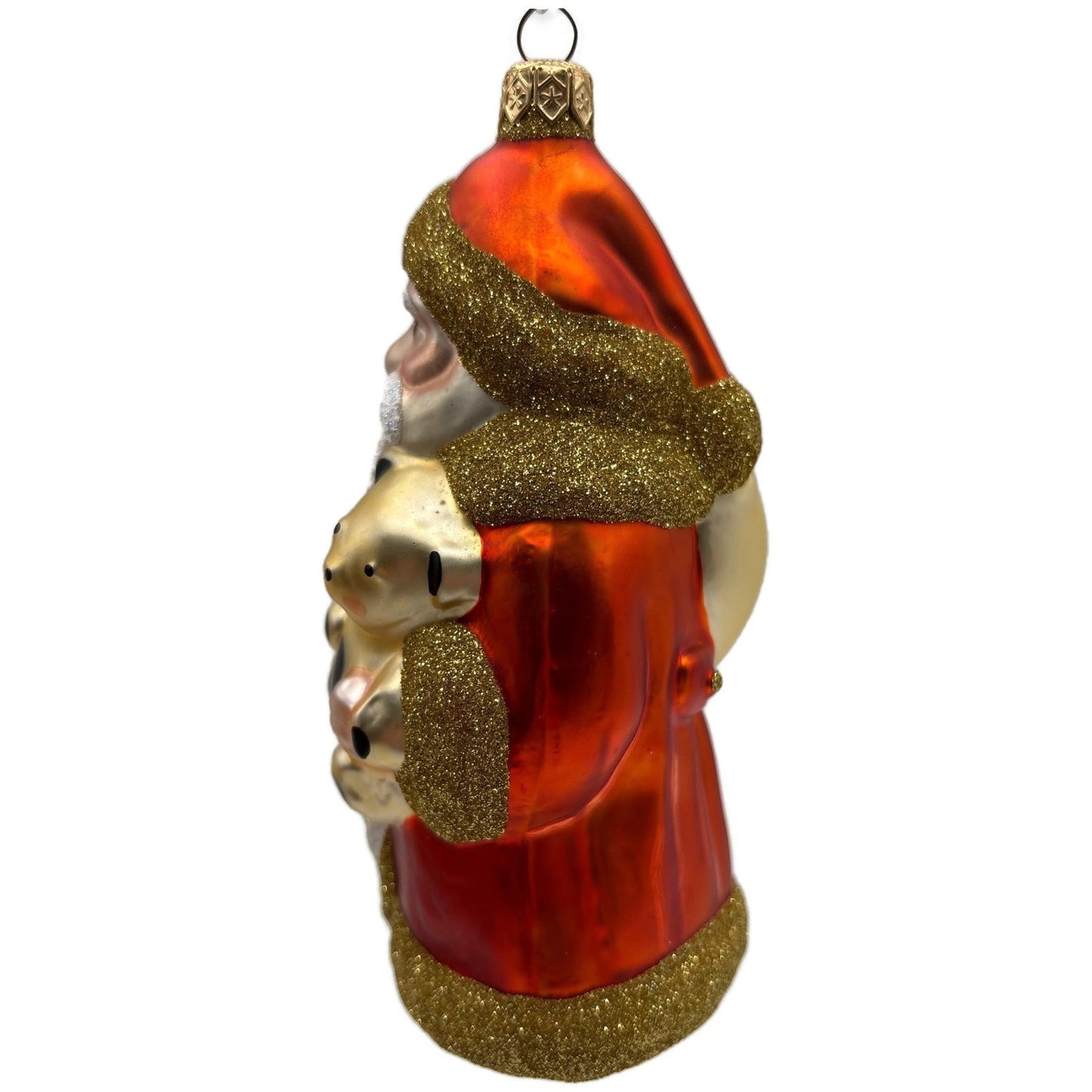 Patricia Breen Santa and Teddy Orange Gold Bear Christmas Tree Ornament