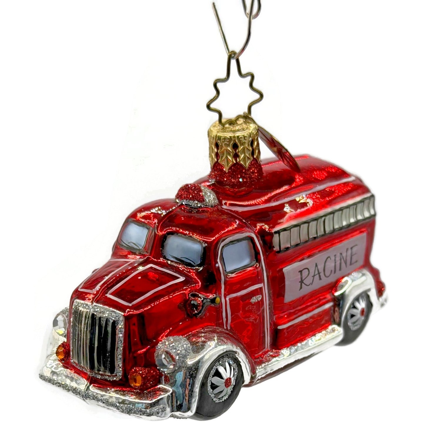 Christopher Radko Racine Fire Truck Glass Christmas Ornament Poland Retired