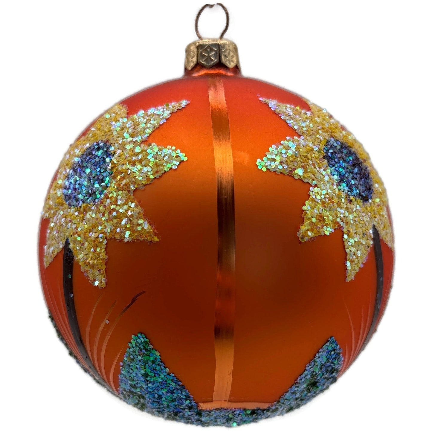 Sunflower Fall Hand Painted Glitter Glass Spring Christmas Ornament