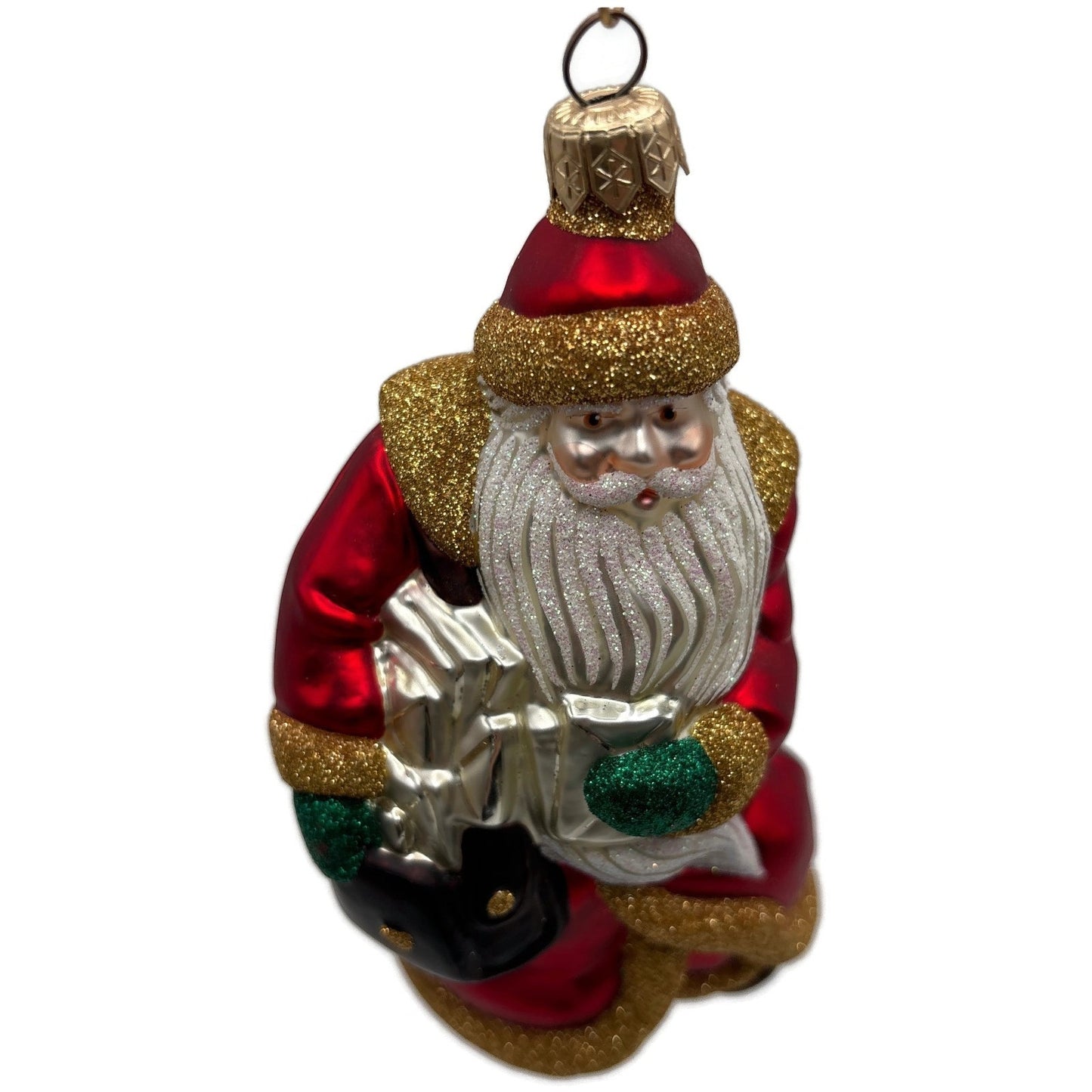 Patricia Breen Through The Rain and Snow Red Matte Santa Christmas Tree Ornament