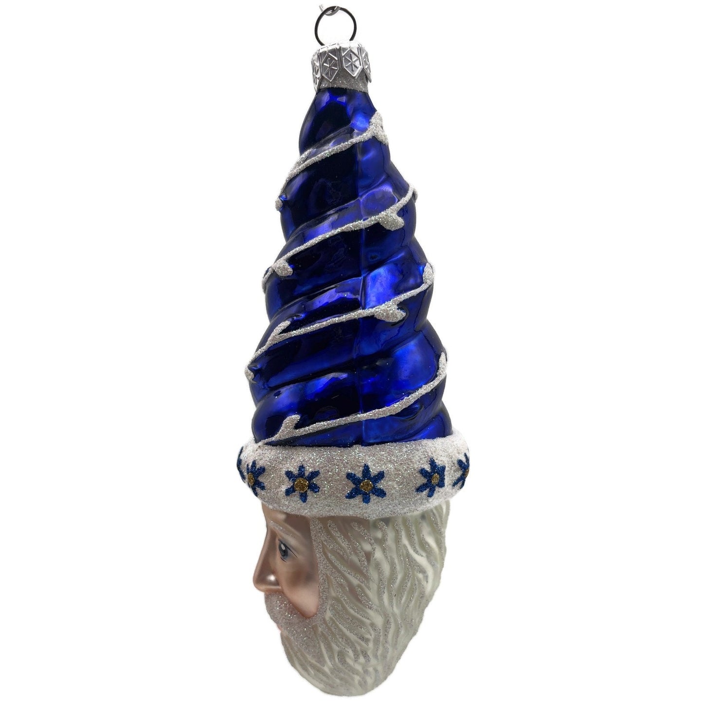 Patricia Breen Goslar Santa Head Cobalt Blue Flowers Christmas Tree Ornament