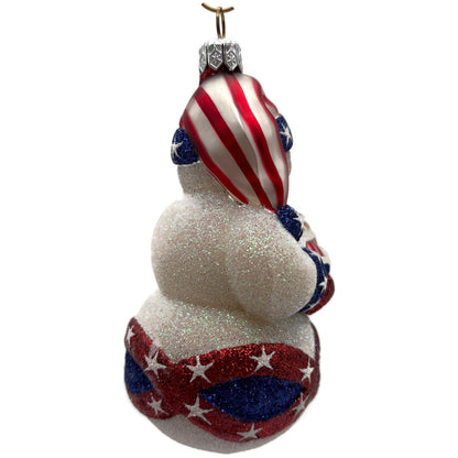 Patricia Breen Faberge Snowman Patriotic Striped Hat Stars Christmas Ornament NM