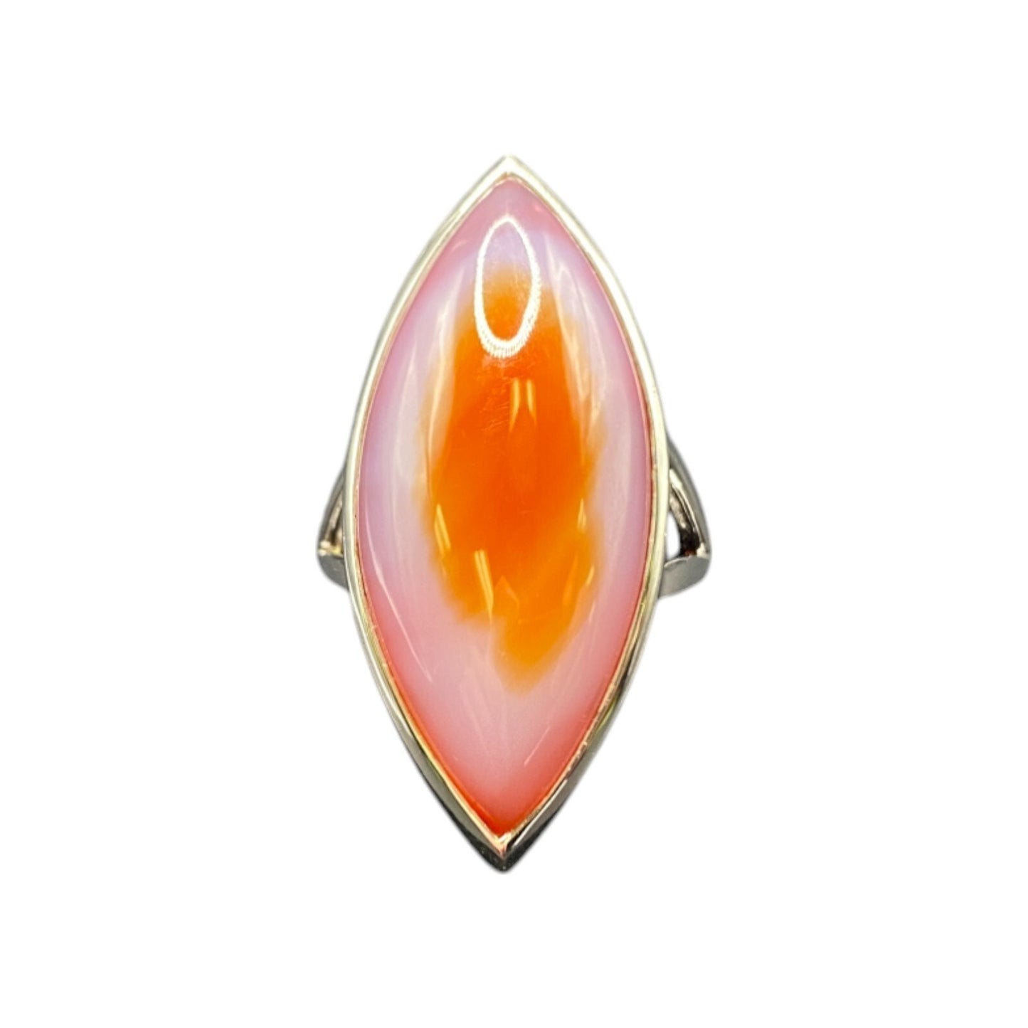 925 Sterling Silver Ring Agate Pink Orange Semi Precious Stone Marquise Size 9