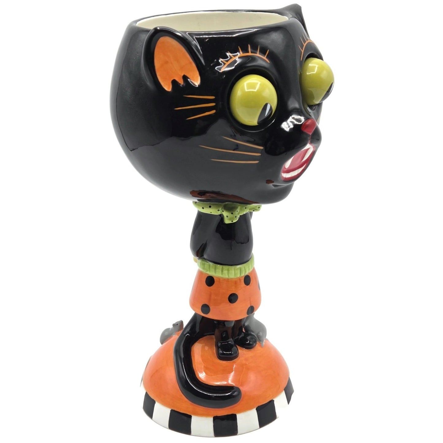 Department 56 Halloween Google Eye Black Cat Goblet Ceramic Candy Dish Party