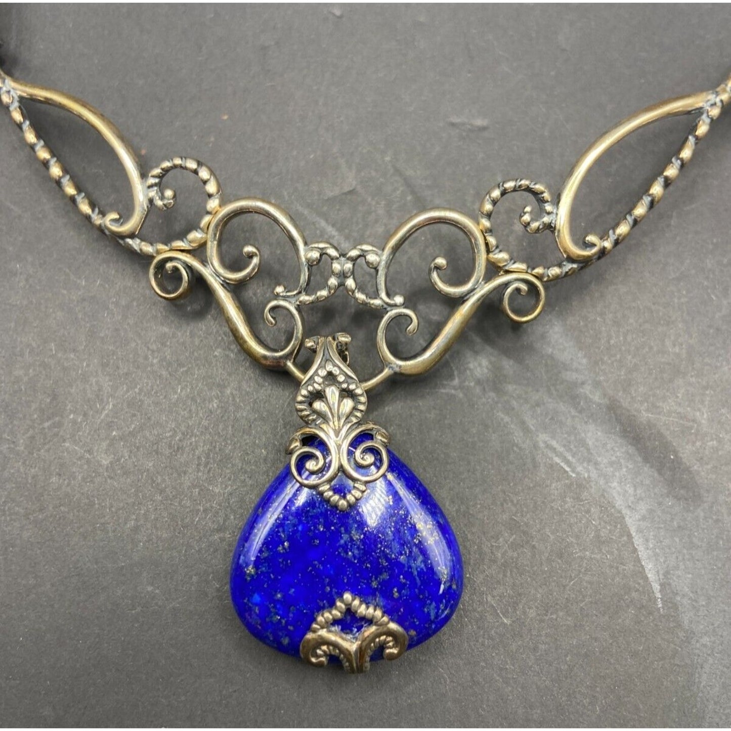 Carolym Pollack Lapis Lazuli Pendant Necklace Blue 925 Sterling Silver Filigree