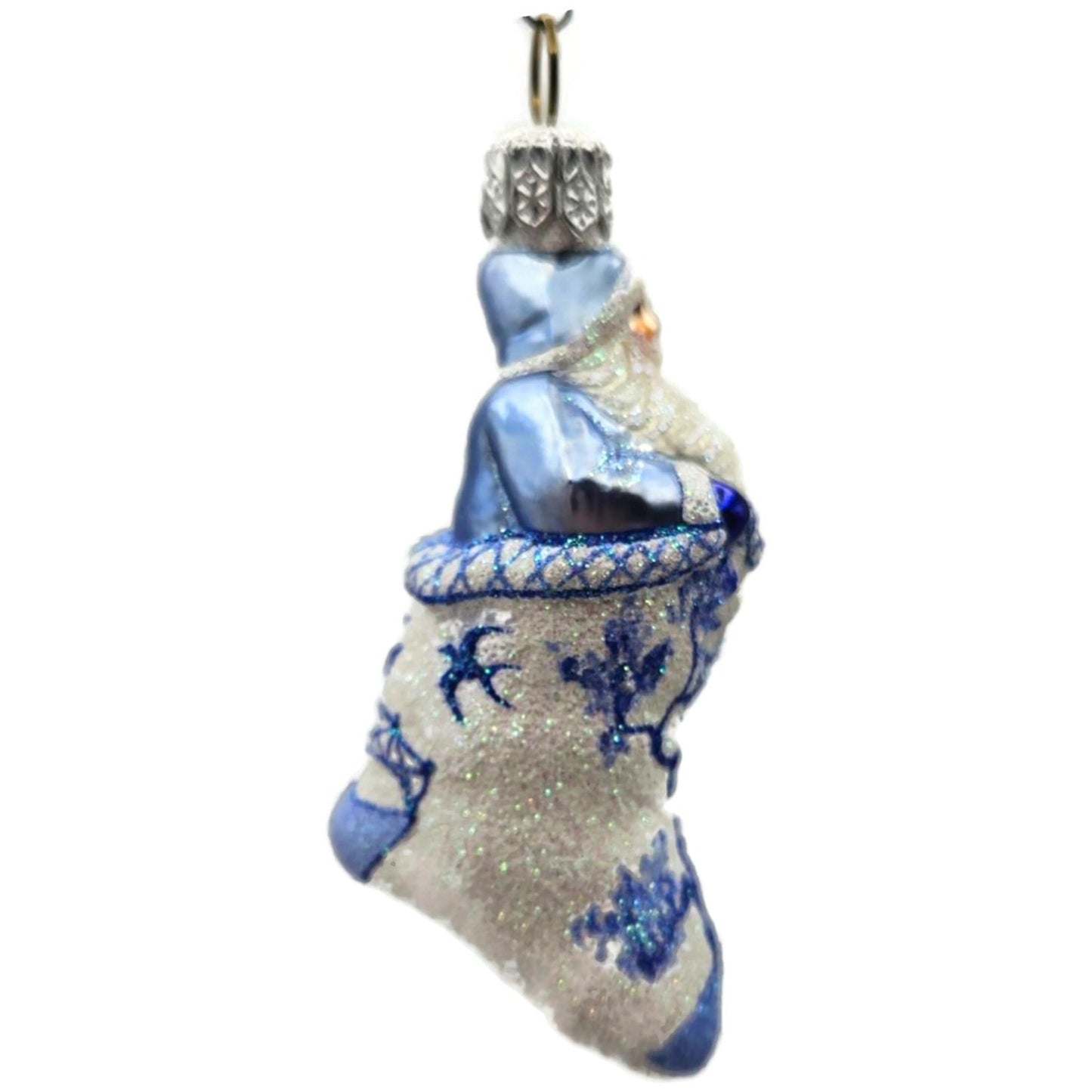 Patricia Breen Tiny Stocking Santa Blue Willow Spring Christmas Tree Ornament NM