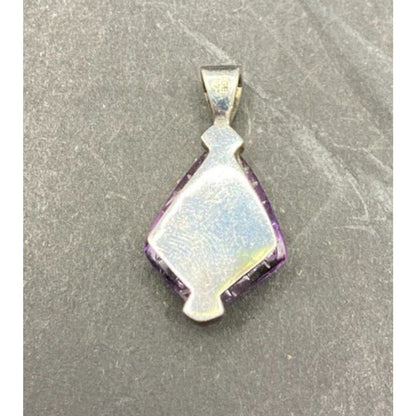 Amethyst Pyramid Shaped Pendant Purple Gemstone 925 Sterling Silver GE Stamped