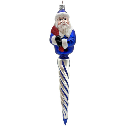 Patricia Breen Spiraling Santa Claus Blue White Christmas Tree Drop Ornament