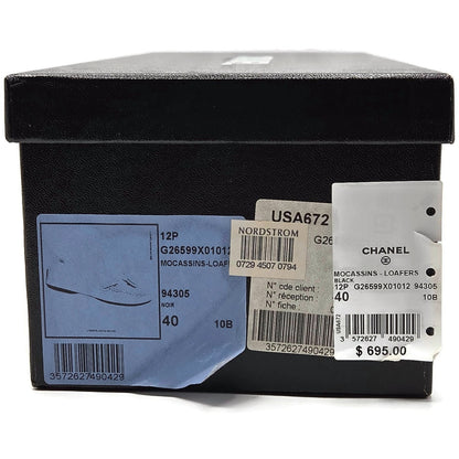 Chanel Black Patent Leather Moccasins Loafers Womens EU 40 / US 10B + Dust Bags