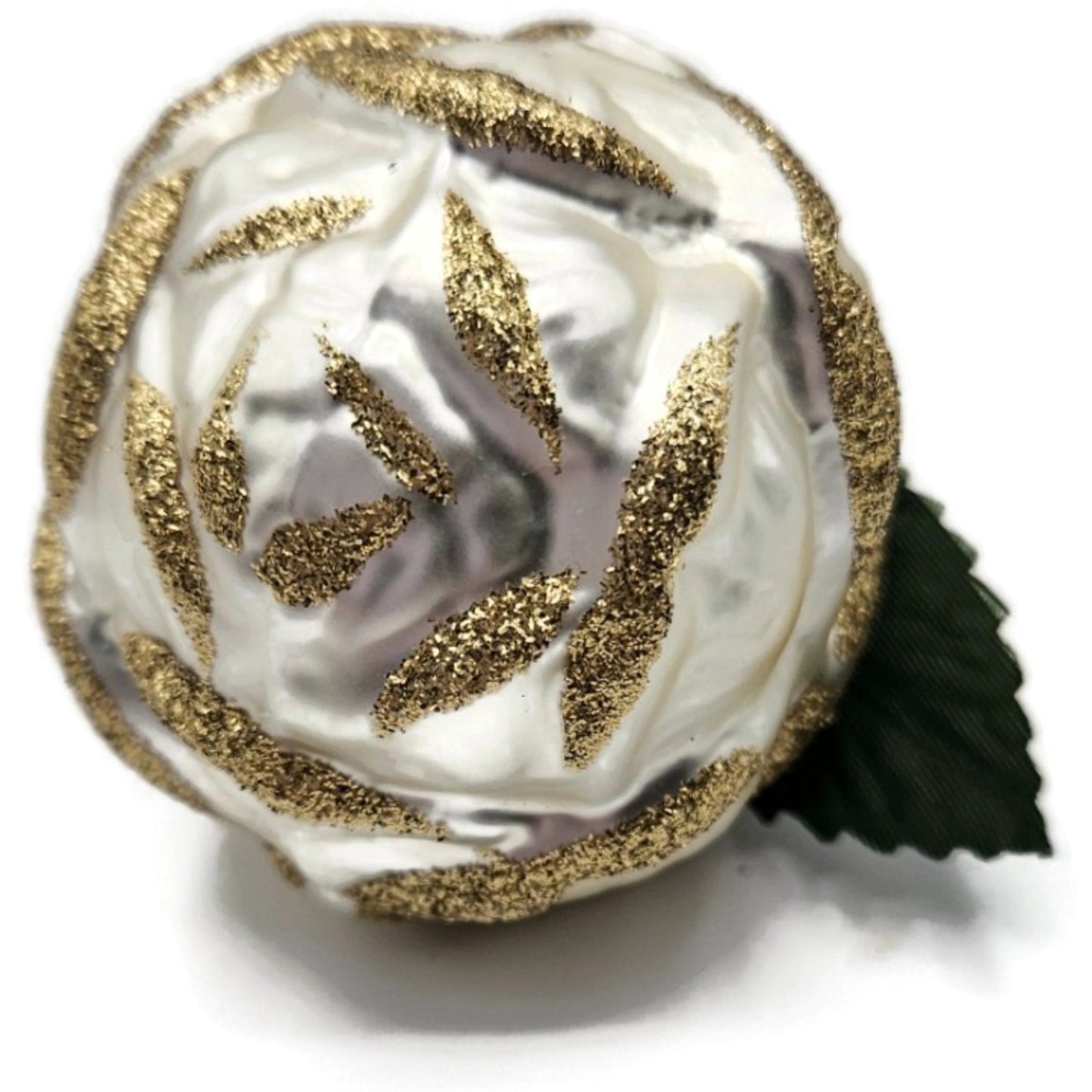 Clip On Rose Pearl Ivory Floral Old World Christmas Glass Ornament Inge Glas