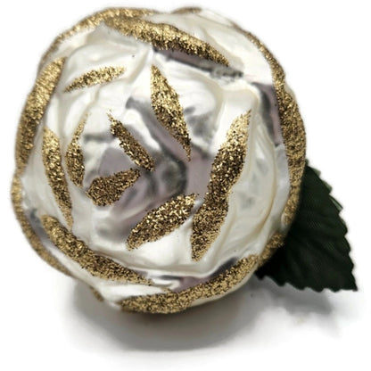 Clip On Rose Pearl Ivory Floral Old World Christmas Glass Ornament Inge Glas
