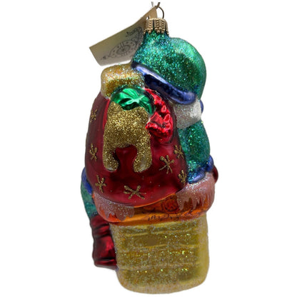 Larry Fraga Dropping In Green Santa Claus Chimney Christmas Tree Ornament