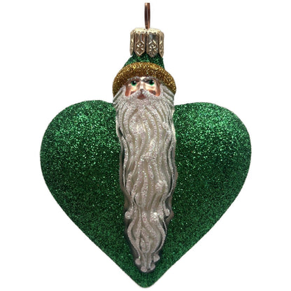 Patricia Breen Santa du Coeur Green Heart Santa Claus Valentine's Day Ornament