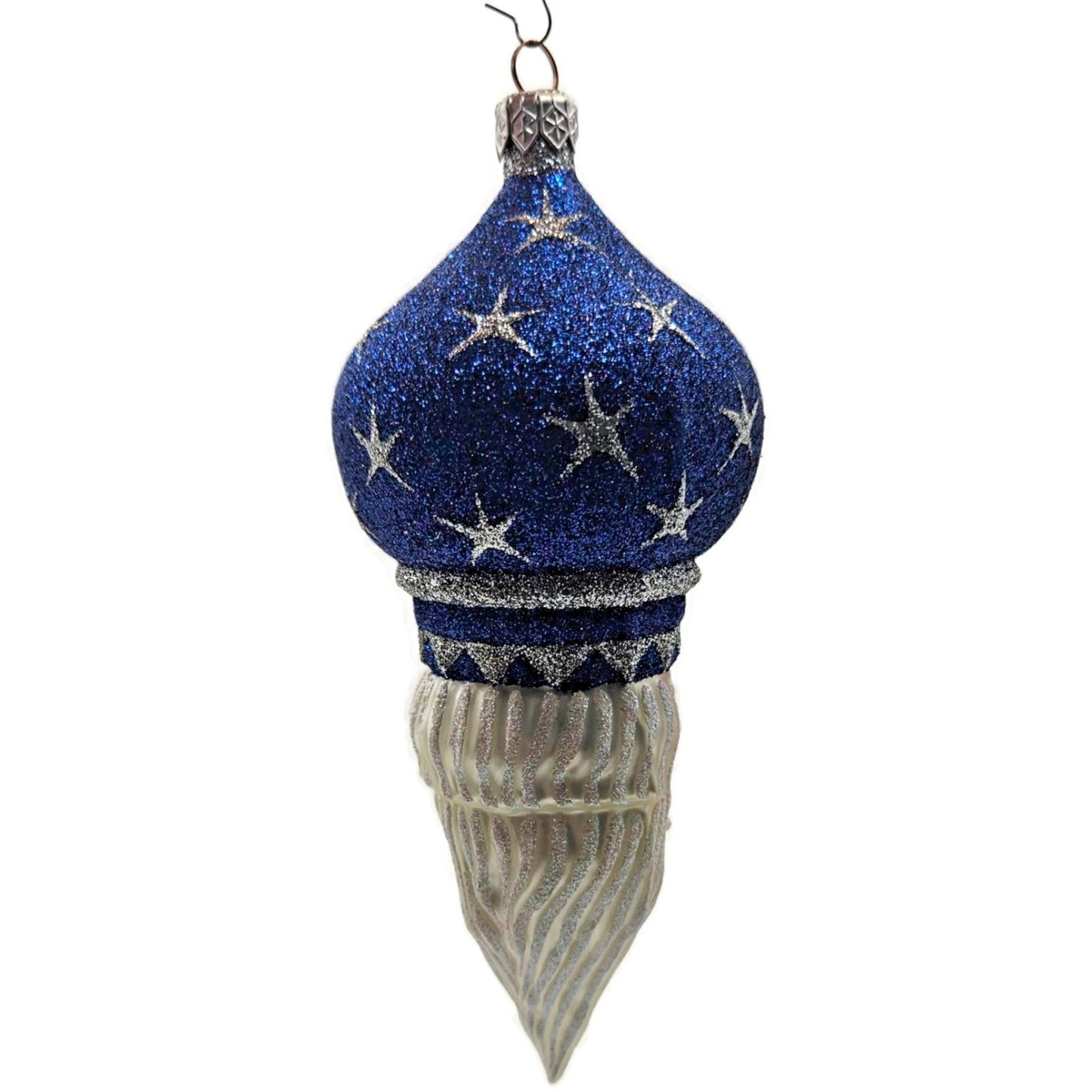 Patricia Breen Nuit Noel Blue Silver Stars Santa Head Christmas Tree Ornament