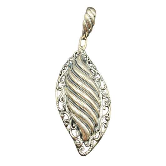 Carolyn Pollack Relios Leaf Shaped Pendant 925 Sterling Silver Scroll Filigree