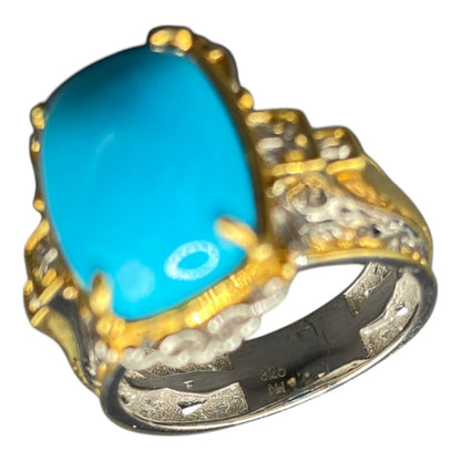 NH 925 Sterling Silver Ring Sleeping Beauty Turquoise Two Tone Gemstone Size 8