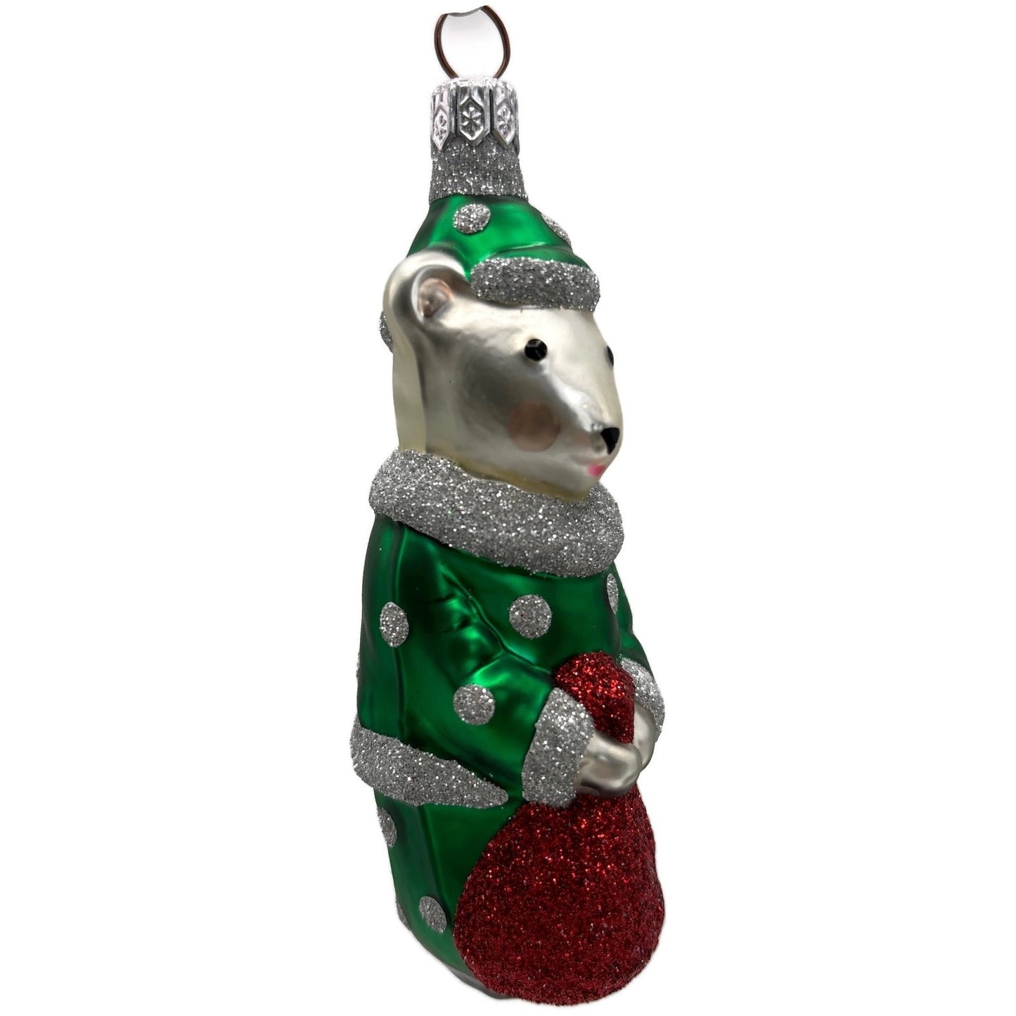 Patricia Breen Festive Mouse Green Silver Dots Christmas Tree Ornament