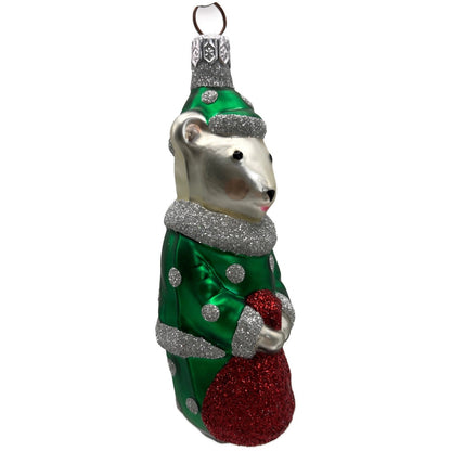 Patricia Breen Festive Mouse Green Silver Dots Christmas Tree Ornament