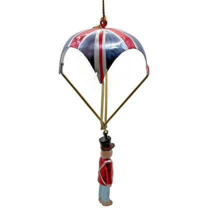 Metal Tin British Royal Guard Union Jack Parachutes Patriotic Christmas Ornament