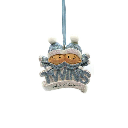 Babys First Christmas Twin Boys Blue Resin Holiday Tree Ornament Midwest CBK