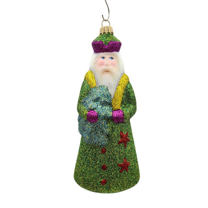 Larry Fraga Chartreuse Sparkler Santa Glitter Series Christmas Tree Ornament