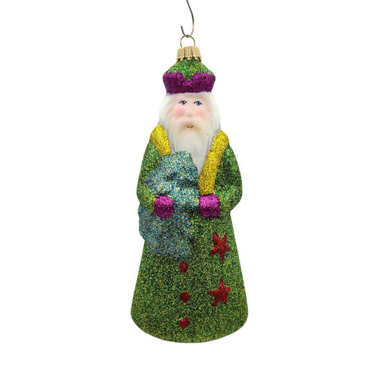 Larry Fraga Chartreuse Sparkler Santa Glitter Series Christmas Tree Ornament