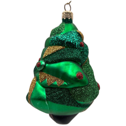 Patricia Breen Cubist Tree Green Red Gold Star Glittered Art Christmas Ornament