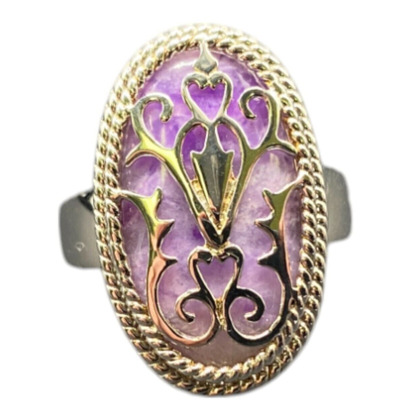 Filigree Ring Purple Amethyst Crystal Gemstone Oval 925 Sterling Silver Size 8