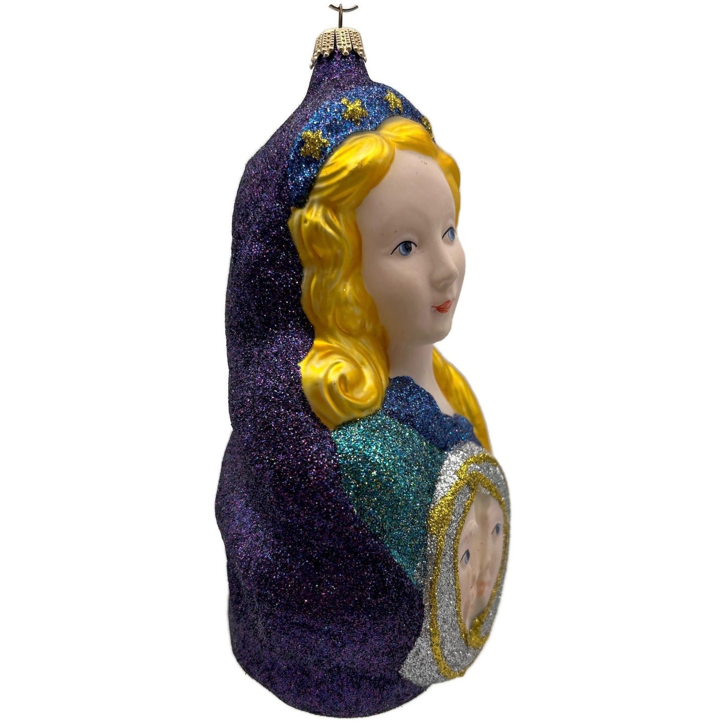 Larry Fraga Embracement Stars Purple Glitter Glass Christmas Tree Ornament